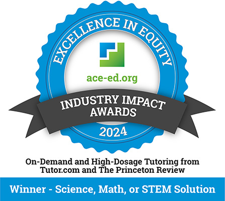 Excellence in Equity Industry Impact Award 2024 badge for Tutor.com, winner in Science, Math, or STEM Solution