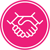 Icon of a handshake, representing partnership, collaboration, or agreement.