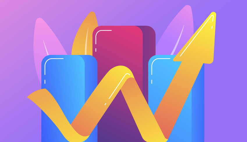 Illustration of colorful vertical bars with an upward arrow symbolizing growth and progress