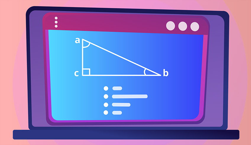 Online math tutorial showing a right-angled triangle on a laptop screen.